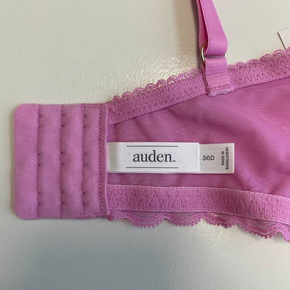 AUDEN BRA DELICATE LACE UNLINED UNDERWIRE ADJUSTABLE STRAPS PINK WOMEN'S 36D NWT - Picture 6 of 7